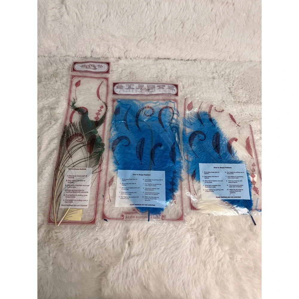 Vintage Zucker Feather Products Ostrich Peacock Feathers Turquoise Craft Lot 3pk
